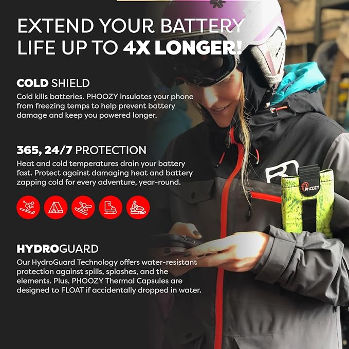 PHOOZY XP3 Ultra-Durable Thermal Phone Case for Extreme Cold | Insulated Phone Case Extends Battery Life 4X | Snowboard & Ski Gear | As Seen on Shark Tank | Large - Green