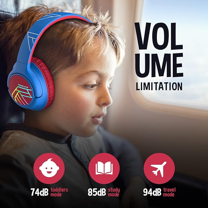 PowerLocus Kids Wireless Headphones, Bluetooth Kids Headphones LED Lights Over Ear with 74/85/94dB Volume Limited, 45H Playtime,Built-in Mic, Two Device Share Mode, HD Stereo for Travel/PC/Tablet