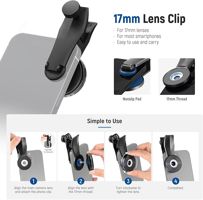 NEEWER 45X Mini Pocket Microscope Lens with 17mm Thread Phone Lens Clip, 2 Brightness LED Light, Microscopic World Observation, USB C Cable, Compatible with iPhone Samsung, LS-32 PRO