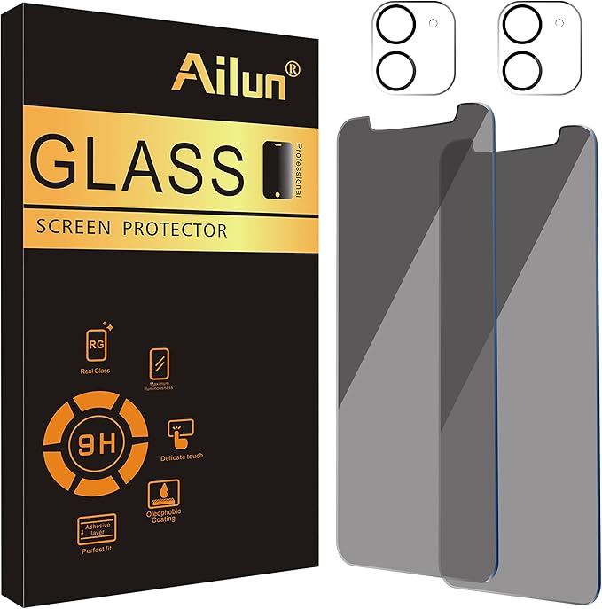 Ailun 2 Pack Privacy Screen Protector for iPhone 11 [6.1 inch] + 2 Pack Camera Lens Protector, Anti Spy Private Tempered Glass Film,[9H Hardness] - HD