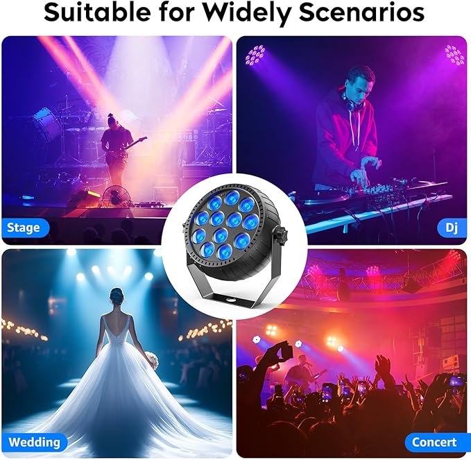Rechargeable Stage Lights, 2200mAh Battery Powered LED Par Lights with Remote & Sound Activated, 12 RGB Portable Uplights for Events Wedding Party Club Concert Indoor 8Packs