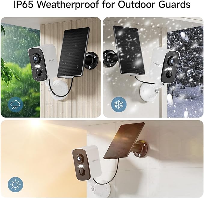 fanxiang 2K Wireless Security Camera Outdoor with Solar Panel & 64GB Card, Rechargeable Battery Camera Wireless WiFi, 300° Pan Rotating, PIR, Color Night Vision, AI Motion Detection, 2-Way Audio, IP65