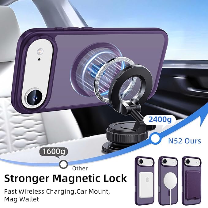 Magnetic for iPhone Air Case & iPhone 17 Air Case with Detachable Wallet, Compatible with MagSafe, Military Protective Slim Phone Cover with Card Holder, Purple
