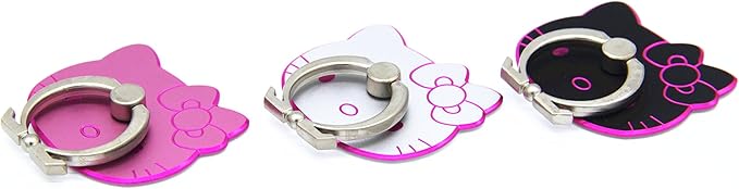 Kitty Cell Phone Ring Grip Stand Holder Car Mounts (Black, Pink, Silver/Pink Rim)