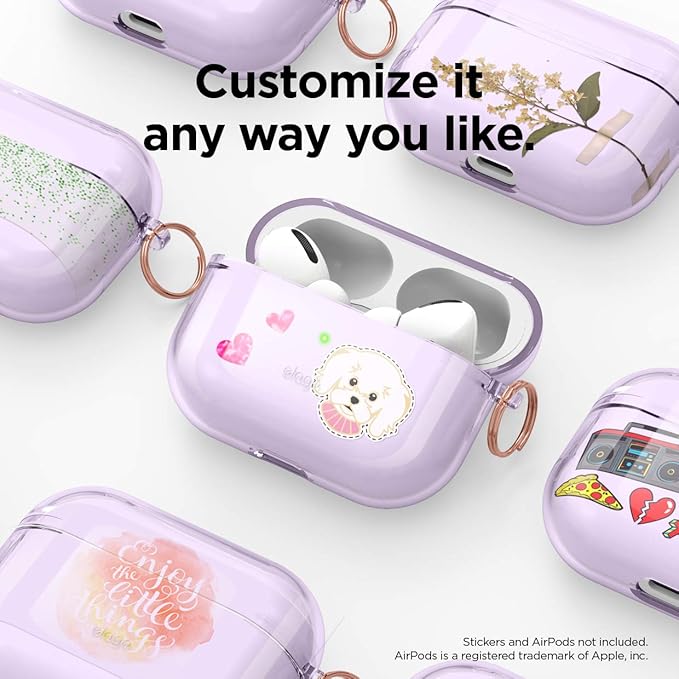 elago Compatible with AirPods Pro Case Clear - High Rating, TPU Transparent Shockproof, Protective Case Cover with Keychain, Gel Tape Included, Wireless Charging [Lavender]