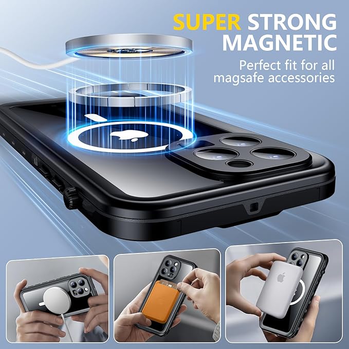 Red2Fire for iPhone 14 Pro Case Waterproof, [Built-in Screen Protector & Camera Protector][Compatible with MagSafe][Full Body Shockproof][IP68 Waterproof][Dustproof] Phone Case 6.1" Black/Clear