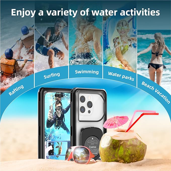 [Up to 7.0"] Waterproof Phone Case, IPX8 Waterproof Phone Pouch for iPhone 17 Pro Max/17 Pro/17/16/15/14/13, Samsung Galaxy S25/S24/S23 Ultra, Google/Moto - Black