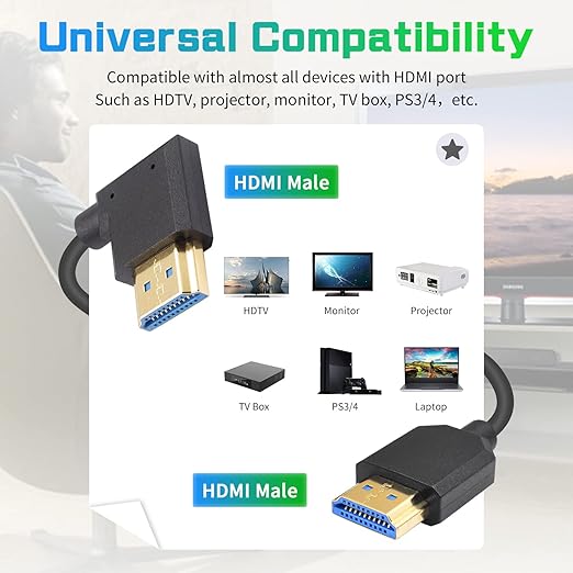 Duttek 8K Right Angle HDMI Cable 1FT-4FT, Coiled HDMI Cable 48Gbps, Extreme Thin HDMI Male to Male Coiled Cable Support Dynamic HDR, Has 8K@60Hz Resolution Backward Compatible 4K Ultra HD, 1080p, 3D