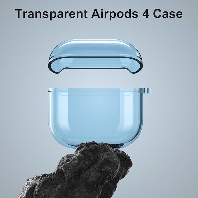 Valkit Compatible AirPods 4th Gen Case Cover, Soft TPU Protective Case with Cleaner Kit, Shockproof with Keychain - Clear Blue