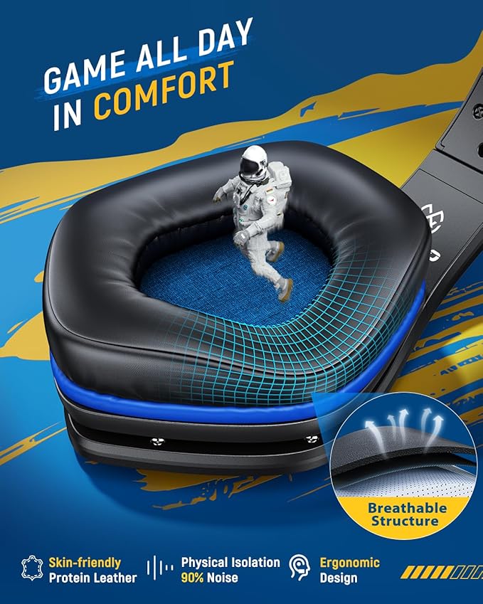 Tatybo Wireless Gaming Headset for PC, Ps5, Ps4, 2.4 Ghz USB & Type-C Gaming Headphones with Microphone, 30H Battery Bluetooth Headphones for Switch, Laptop, Mobile, Mac (Black Blue)