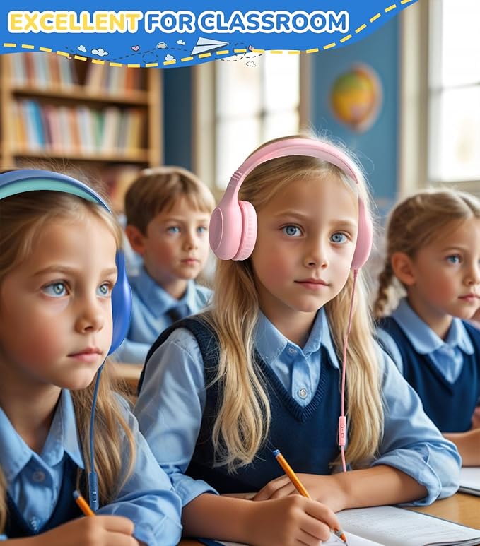 Upgrade USB Type C Kids Headphones, Wired Headphones for Kids with Microphone for Boys Girls, Adjustable 85dB/94dB Volume Limited (Navy/Blue)