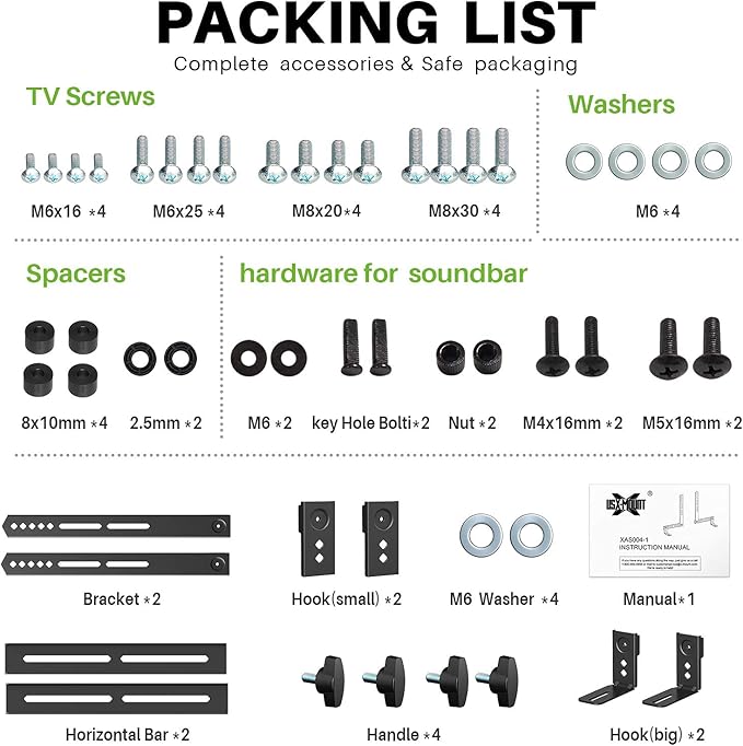 USX MOUNT Soundbar Mount Sound Bar TV Mount for Mounting Above or Under TV, Sound Bar Mount Up to 13.2 lbs, Two Removable and Lockable Hooks for Back or Bottom Holes