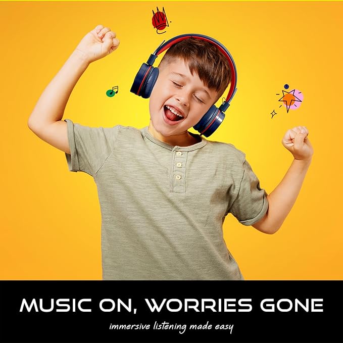 MYZI Kids Headphones with Cord, Foldable Over Ear Headphones for Kids with Microphone, Tangle-Free Wired 85dB Safe Volume Toddler Headphones for iPad, School, and Airplane – Navy