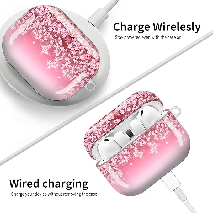 Compatible with AirPod Pro 3 (2025),Cute Case Cover for Women & Men, Full Protection Shockproof Hard Case with Keychain, Wireless Charging Case Accessories(Cherry Blossom)