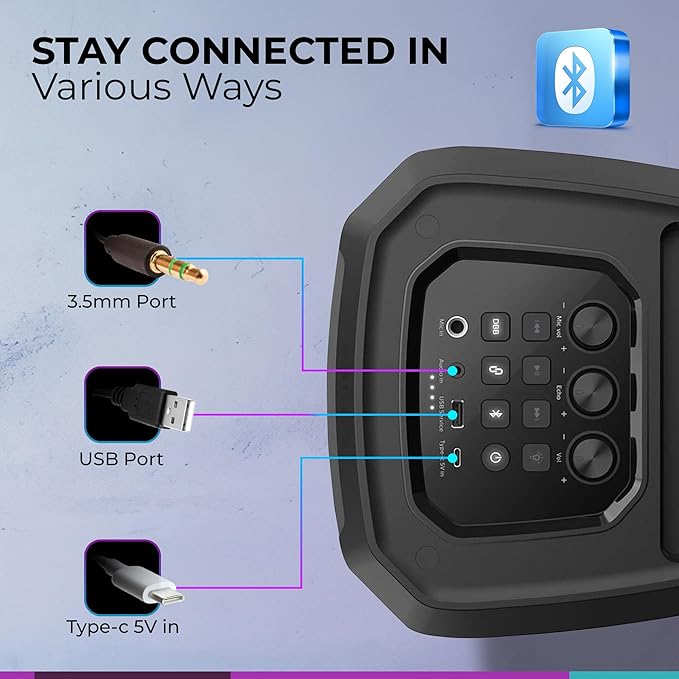 Philips Bluetooth Party Speaker, Dynamic Bass Boost, Bluetooth and Aux-in, Microphone Input, Wireless Pairing for Stereo Sound, Up to 7 Hours Battery, Built-in Carry Handle (Party Speaker 2208-4)