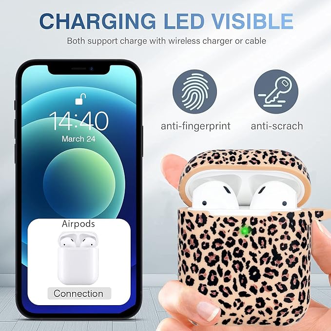 Cheetah Silicone Case Compatible with Airpods Case, Gawnock Soft Earpod Case Cover Flexible Compatible with Airpods 2nd/1st Generation Floral Print Cover for Women Girls with Keychain - Khaki Leopard