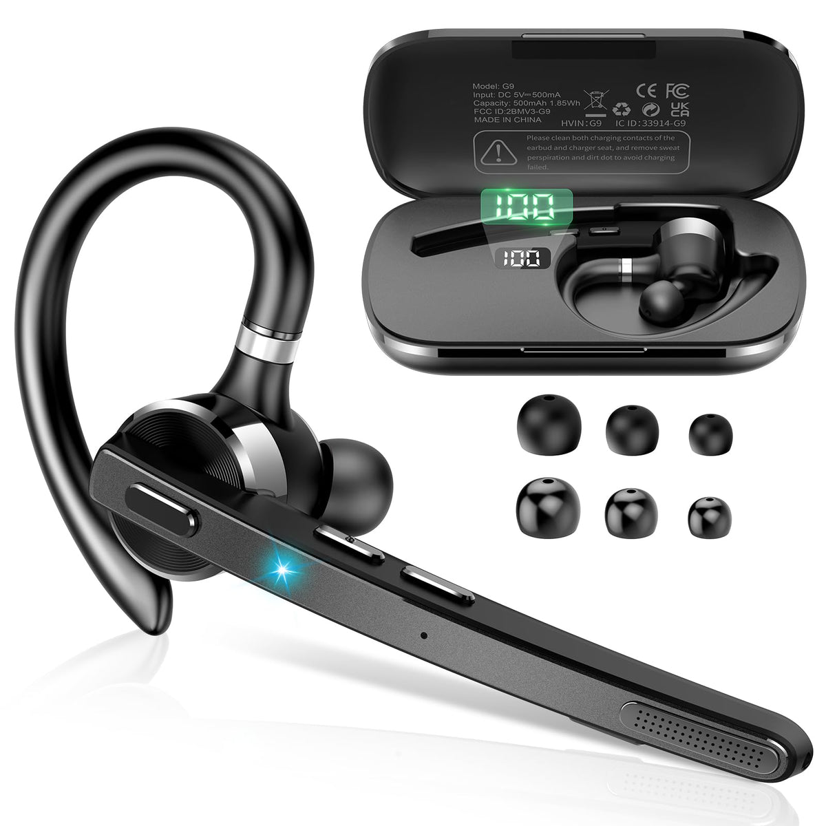 Bluetooth Headset, 90Hrs Bluetooth 5.3 Earpiece, APTX HD Audio, Mute Button