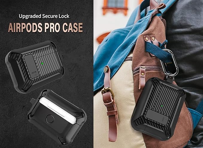 for Airpods Pro 3 Case with Lock Clip, Rugged Apple Airpods Pro 3rd Generation Cover 2025 Men Women, Armor Shockproof iPod Pro3 Gen Protective Hard Shell with Carabiner&Cleaner kit,CF Black