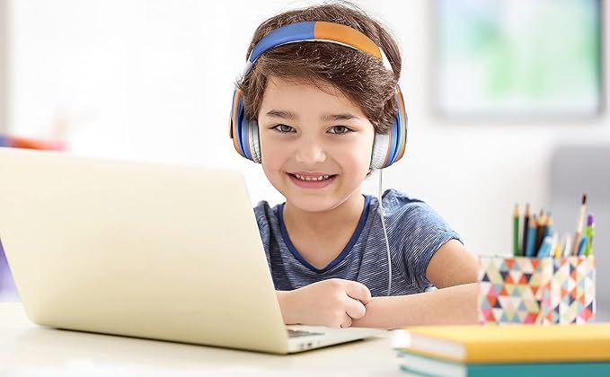 eKids Blippi Kids Headphones with 3.5mm Jack, Wired Headphones with Adjustable Headband and Volume Control, Earphones for School, Home, or Travel (Blippi)