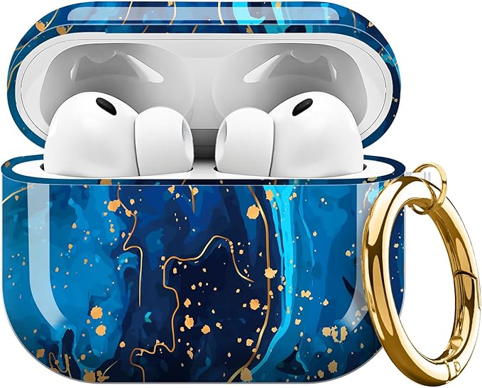 Compatible with AirPods Pro 3 (2025) Case, Airpod Pro 3 Protective Cover with Cute Golden Keychain for Girls & Women (Cute Blue Flower)