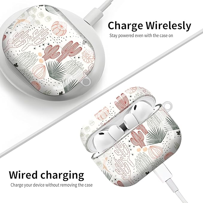 Compatible with AirPod Pro 3 (2025),Cute Case Cover for Women & Men, Full Protection Shockproof Hard Case with Keychain, Wireless Charging Case Accessories(Abstract Cactus Plant)