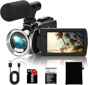 Video Camera Camcorder HD 4K 48MP Vlogging Camera for YouTube with 32G Card