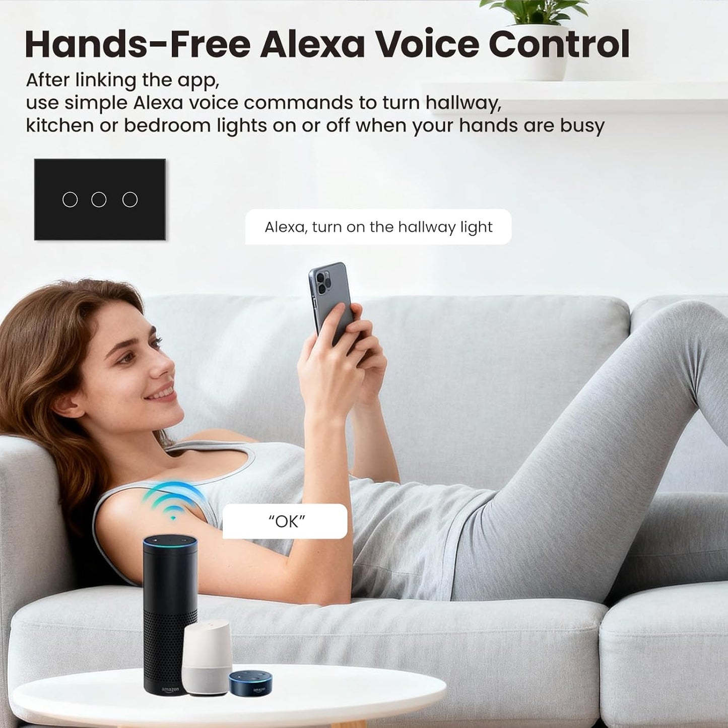 Smart Wi-Fi Light Switch – 3-Gang, No Neutral Wire Required, Alexa & Google Home