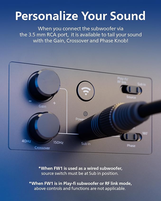 PHILIPS Fidelio FW1 Wireless Subwoofer for TV,Rich Bass Sound with DTS Play-Fi,Dual Passive-Radiator,420W Large Output,Smart Pairs,RCA Connection,Perfect for Movie and Music,Head-Turning Looks,Black