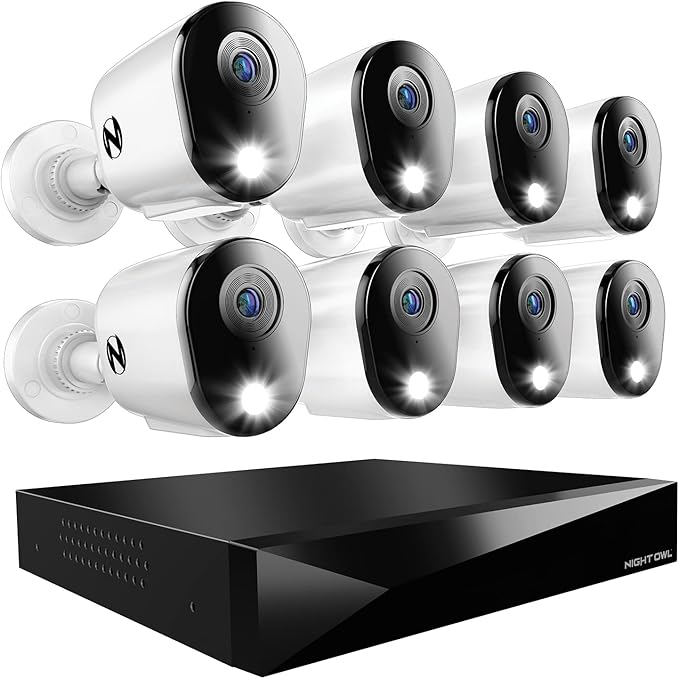 Night Owl 12-Ch Wired DVR System, 8 2K Cams, 1TB HDD, 2-Way Audio