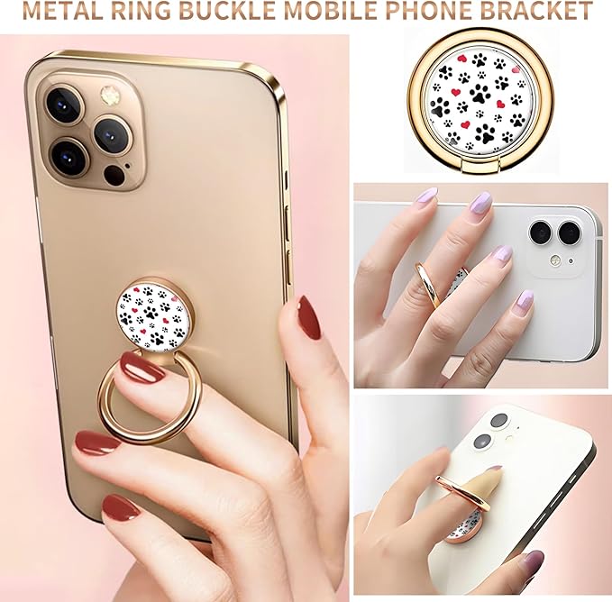 Cell Phone Ring Holder, Cute Metal Phone Grip Stand Finger Ring Kickstand, Flexible 360°Rotation Phone Tablet Case Accessories Compatible with Most Phones Cute Dog Paws