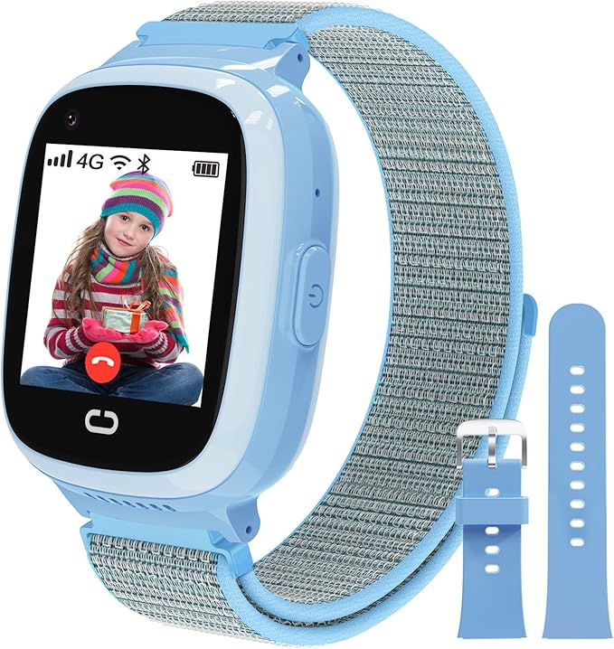 PTHTECHUS 4G Kids Smart Watch with SIM Card, Kids GPS Watch with Video Call Voice Chat WiFi/GPS/Call SOS Chat Bluetooth Camera Music Alarm Clock, Wrist Watch for 5-12 Girls Boys