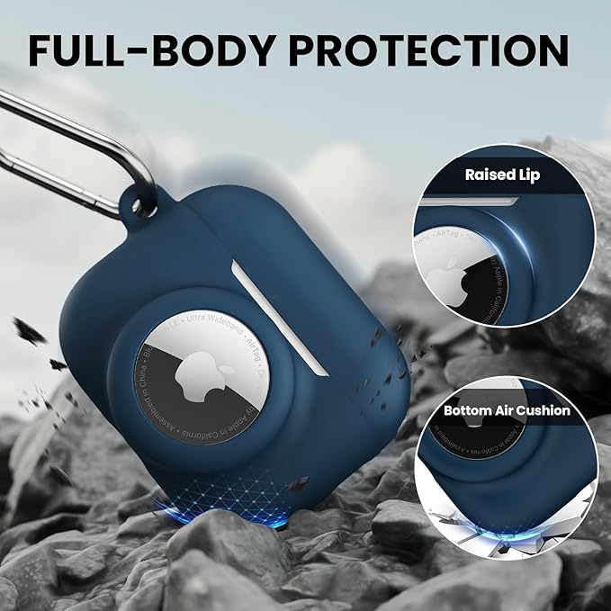 2 in 1 Silicone Case Compatible with AirPods Pro 3 and AirTag 2/1, Shockproof Protective Case Cover for AirPods Pro 3rd Generation 2025 with Cleaner Kit & Carabiner (Dark Blue)