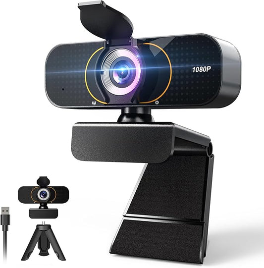 1080P Webcam for Computer, Wide Angle USB C, Plug and Play, Privacy Cover, Web Cam with Tripod, External Camera for Laptop/Desktop/Mac/PC
