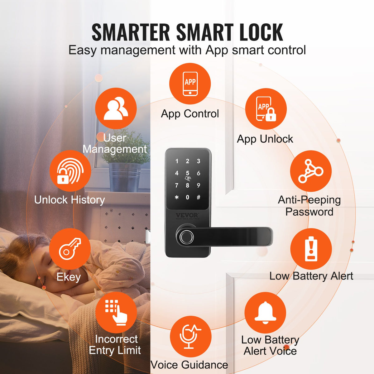 Smart Lock, 5-in-1 Smart Door Knob, Fingerprint Deadbolt With App Control, Bluetooth Smart Lock, Keyless Entry Door Lock With Handle, Biometric Door Lock, Keypad Digital Door Lock  - Image 2