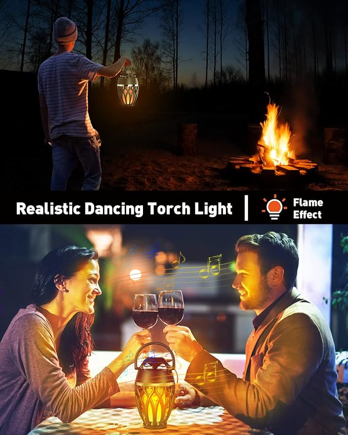 2 Pack Outdoor Bluetooth Speakers,Wireless Speaker with LED Flame Speaker BT 5.0,IP5X Waterproof Torch Lantern for Patio Pool Party,Valentines Day Gifts for Men