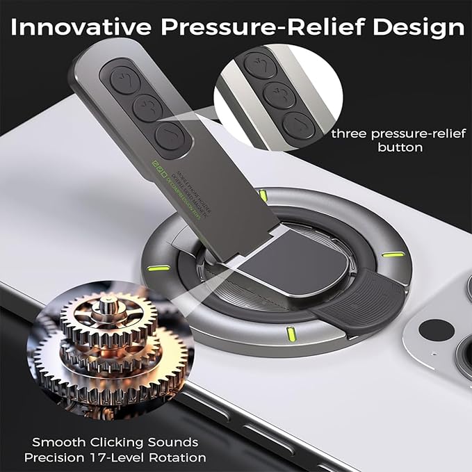 Magnetic Phone Grip Removable,Double-Sided Magnet iPhone Holder,Adjustable 360° Rotation Phone Kickstand Innovative Pressure-Relief Cellphone Stand with Ring Compatible for All Phones