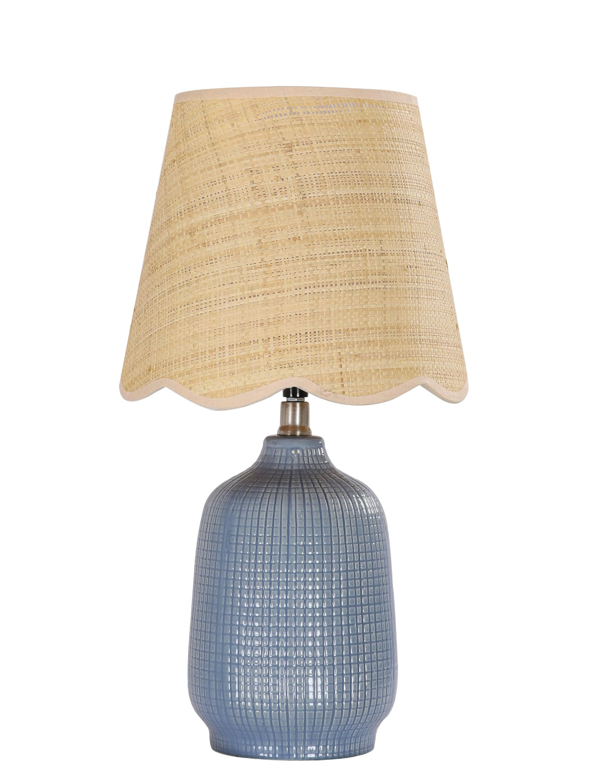 Pia Ricco 19" Modern Ceramic Table Lamp for Living Room Gray Blue Base Desk Lamps for Bedroom Farmhouse Bedside Nightstand Lamp End Table Lamps,Bule,Rattan Shade
