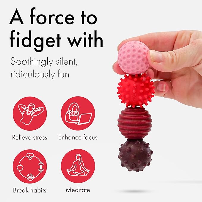 ONO Signets – Silicone Magnetic Balls with Textured Dimples, Bumps, and Waves | Fun to Play with Fidget Toy for Adults | Help Relieve Stress, Anxiety, Tension (Ruby, Set of 8)