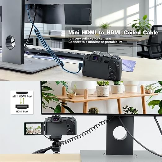 Duttek Thin Mini HDMI to HDMI Coiled Cable 1FT-4Ft, Ultra Slim & Flexible Soft Left Angled HDMI to Mini HDMI Cable Supports 3D/4K@60Hz for HDTV, Tablet, Camera and Camcorder