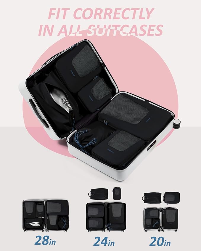 BAGSMART Compression Packing Cubes for Travel, 6 Set/5 Set/4 Set, Compression Suitcase Organizer Bags Set for Suitcases Travel Essentials, Lightweight Packing Organizers