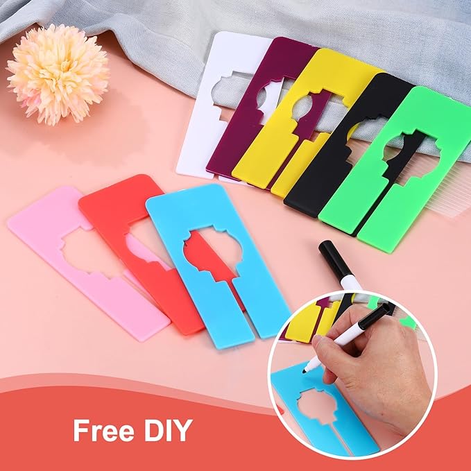 uxcell Clothes Dividers,10 Pack Rectangle Closet Rack Dividers Clothing Rack Size Dividers Blank Labels with Marker Pen Writable & Reusable for Hanging Clothes Sorting Size, Pink