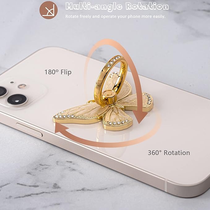 Butterfly Cell Phone Ring Grip Holder, 360 Degrees Rotation Phone Ring Grip Stand, Metal Finger Kickstand Compatible with iPhone, Samsung Galaxy, Android Phone