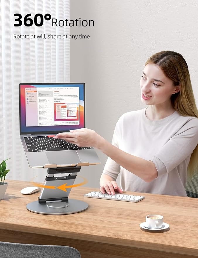 Nulaxy Telescopic 360 Rotating Laptop Stand for Desk Adjustable Height Swivel Pull Out Design Ergonomic Laptop Riser Fits All 10-17" Laptops Computer MacBook, Silver