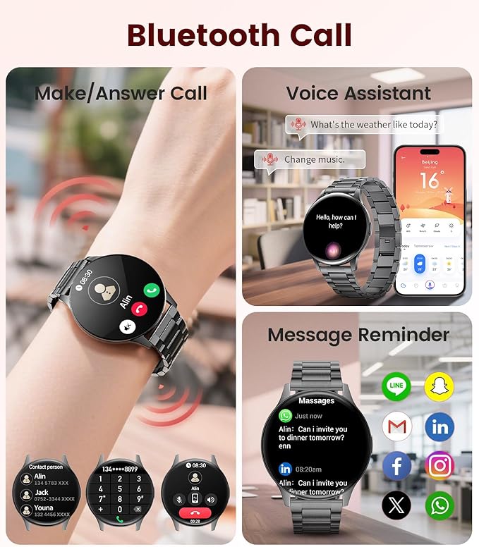 LIGE Smart Watches for Women, Call/Reminders, 1.43" AMOLED Ultra-Thin Activity Trackers with Heart Rate/Sleep/SpO2 Monitor, 100+ Sports Modes Fitness Watch for iOS Android, Black Steel