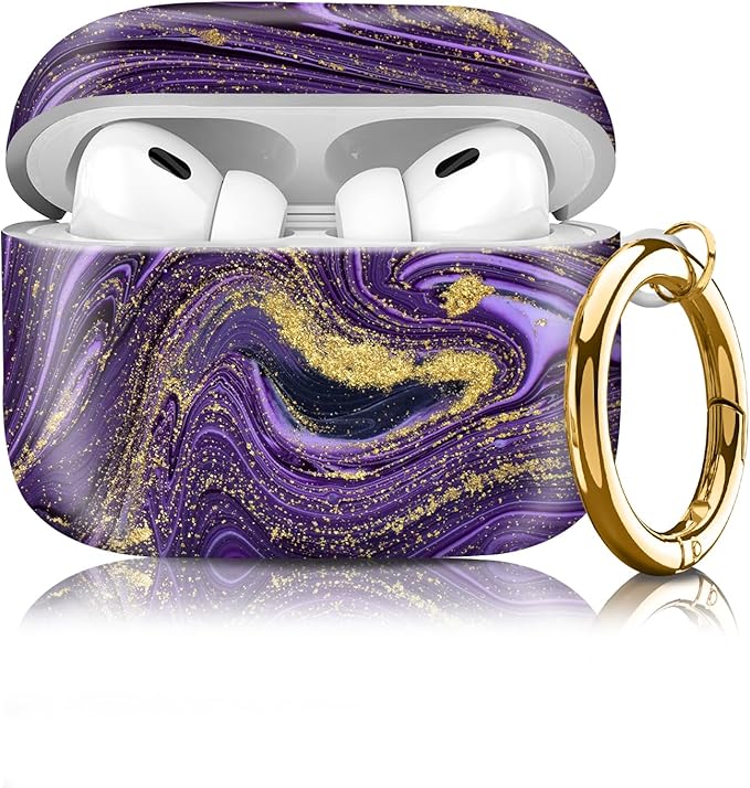 Compatible with Airpod pro 2nd/1st Generation Case Cover with Gold Round Keychain Cute Pattern Hard & Anti Slip Cover for Men Women & Girls（Purple Mountain）