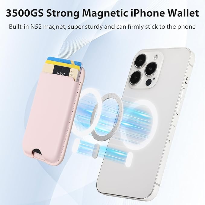 Magnetic Wallet Compatible with Apple Magsafe,2Pack Mag Safe Card Holder for iPhone 15/14/13/12 Pro/Max/Plus/Case,Vegan Leather RFID Phone Wallet Fits 4 Cards - White+Pink