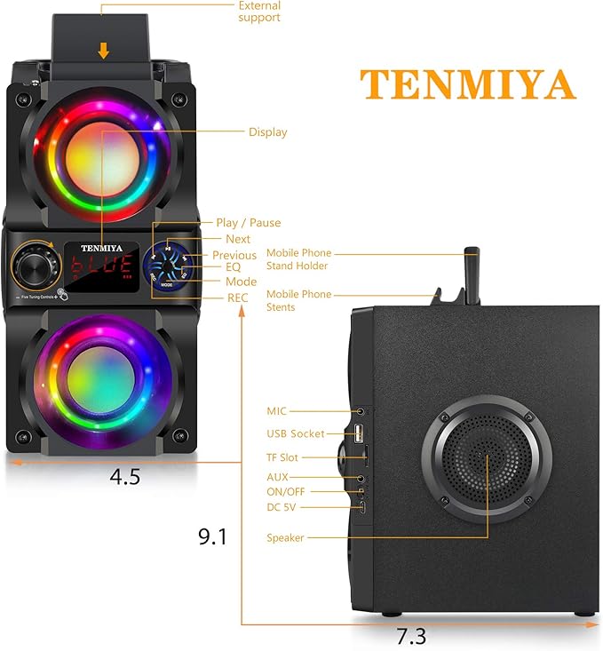 Bluetooth Speaker, 40W (60W Peak) Portable Wireless Speaker with Colorful Lights, Double Subwoofer Heavy Bass, FM Radio, MP3 Player, Bluetooth 5.0, Loud Stereo speakers for Home Outdoor Party Camping