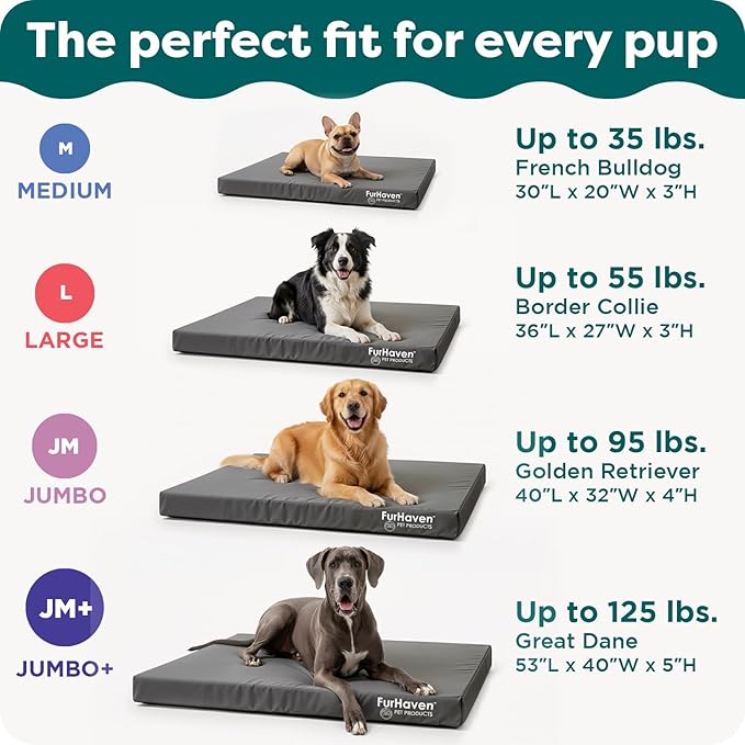 FurHaven Water-Resistant Orthopedic Dog Bed for Large Dogs, Oxford Polycanvas Mattress with Orthopedic Egg Crate Foam for Joint Support, Removable Washable Cover, Large, Stone Gray