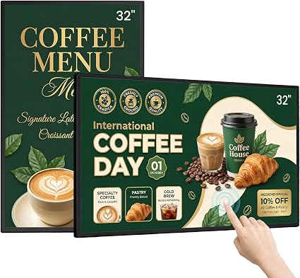 32-Inch Wall Mount Digital Signage, 10-Point Touch FHD Commercial Display