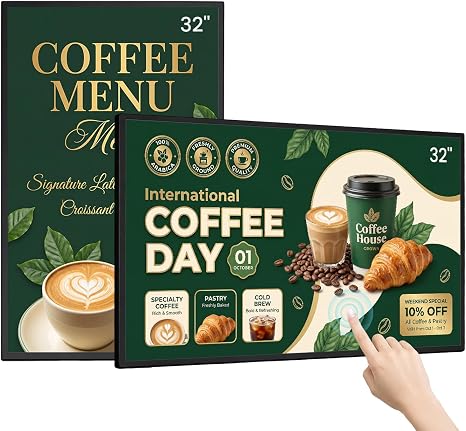 32-Inch Wall Mount Digital Signage, 10-Point Touch FHD Commercial Display